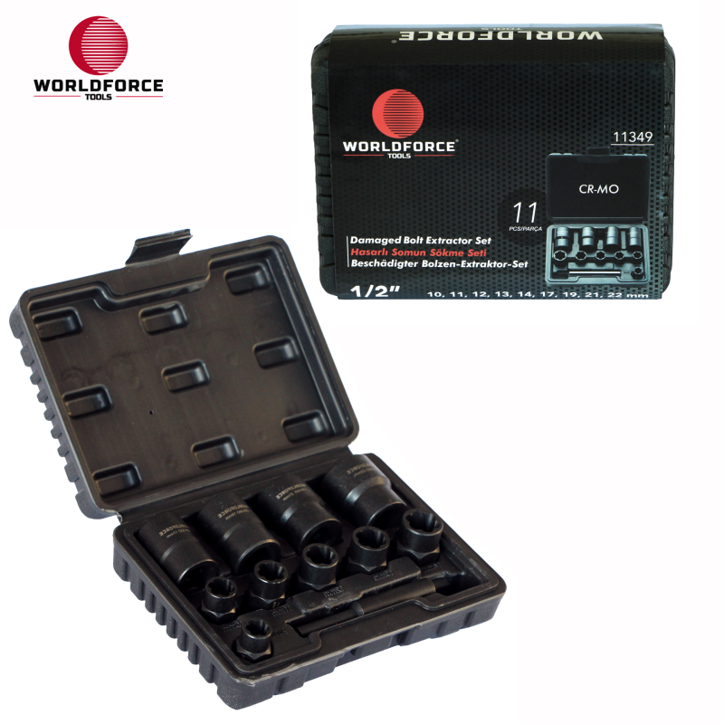 Worldforce 11349 Hasarlı Somun Sökme Seti 11 Parça 1/2’’ (10,11,12,13,14,17,19,21,22mm)