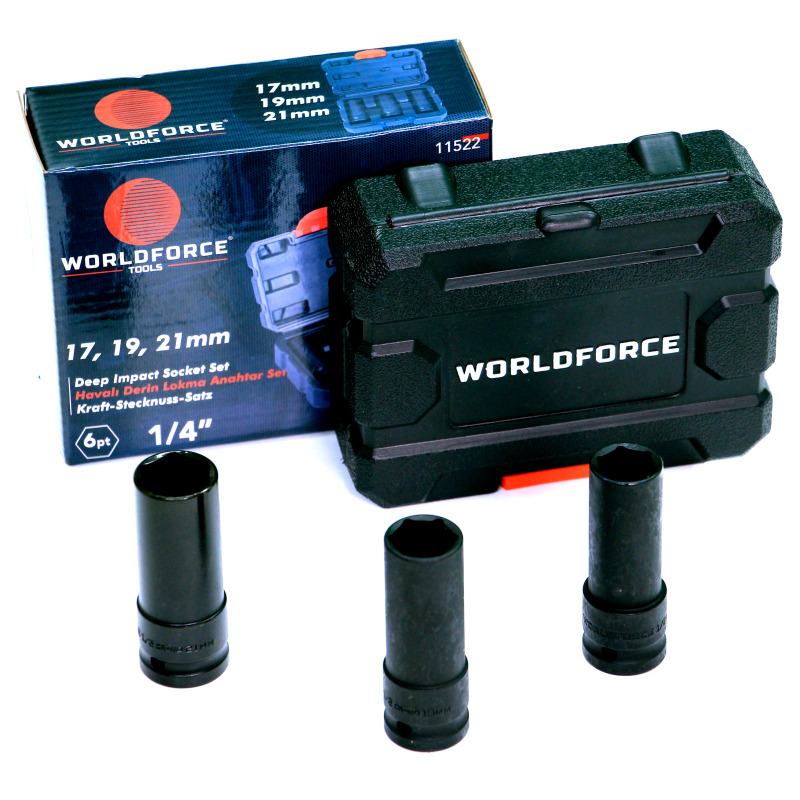 Worldforce 11522 Havalı Derin Lokma Anahtar Seti 3 Parça 1/2