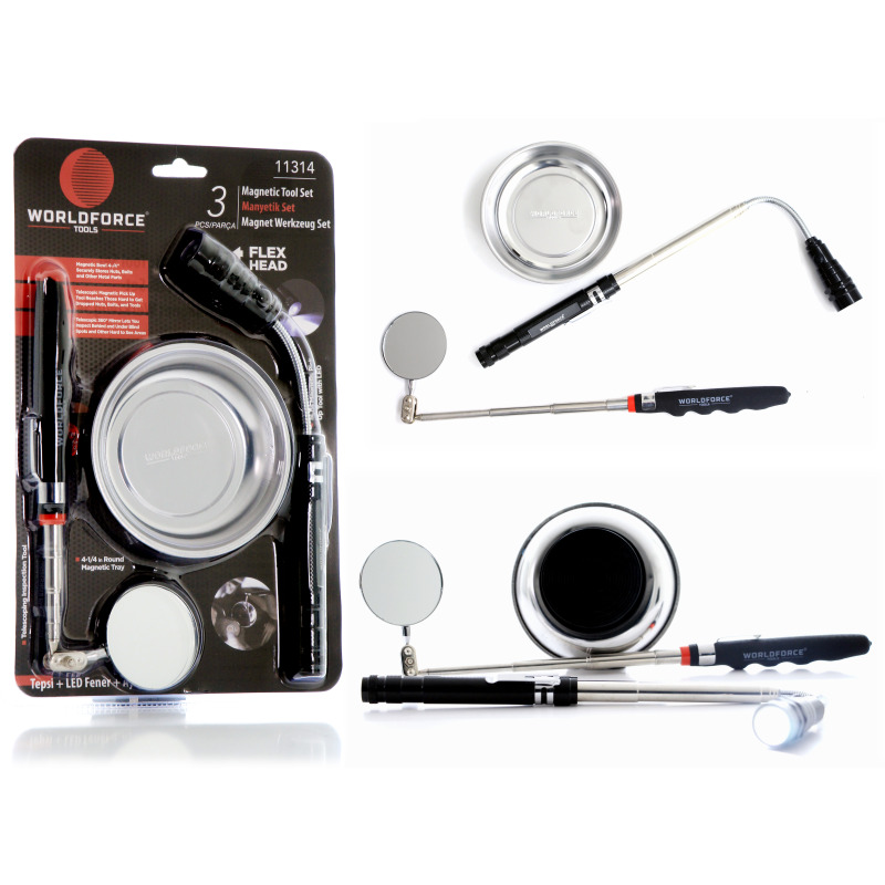 Worldforce 11314 Manyetik Set 3'lü (Tepsi + LED Fener + Ayna)
