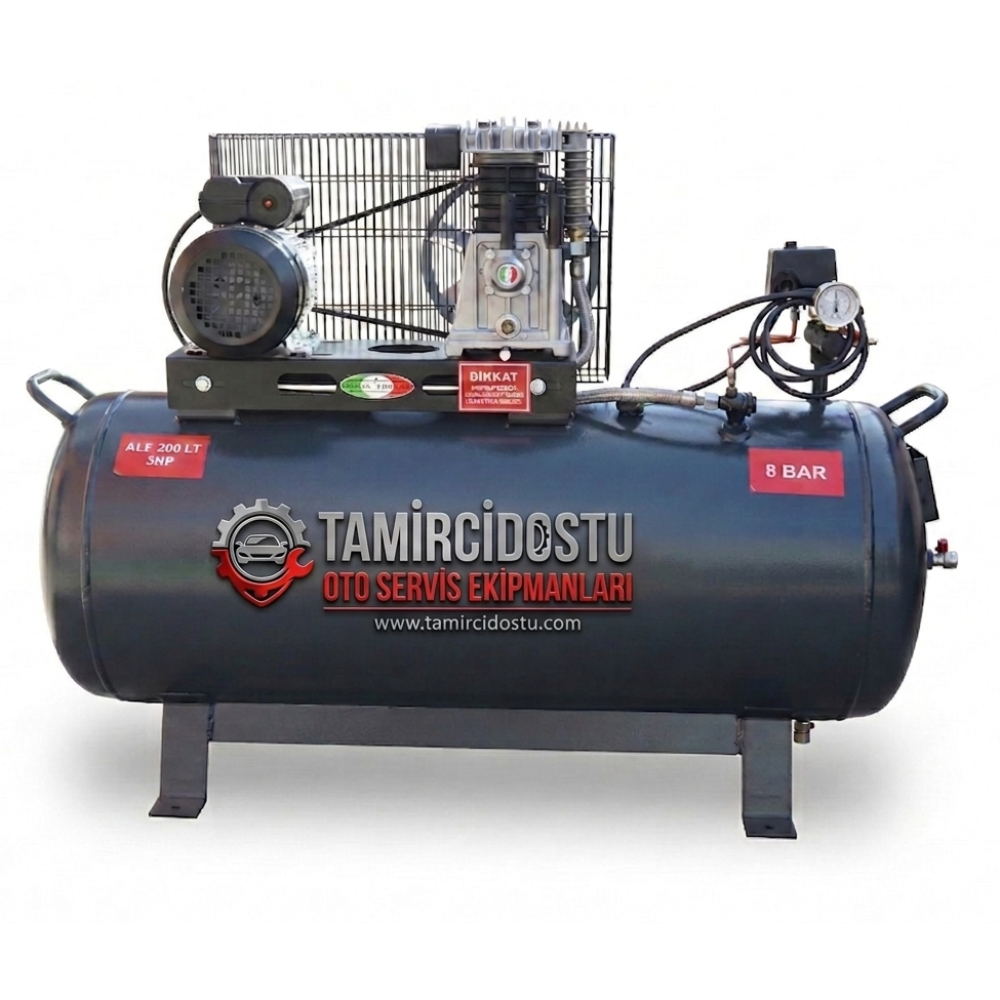 200 Litre Pistonlu Hava Kompresörü İtalyan Kafa 3 Hp 8 Bar 220v