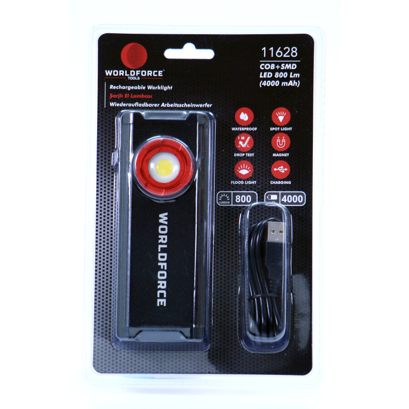 Worldforce 11628 Şarjlı El Lambası COB+SMD Ledli 800 Lm (4000 mAh)