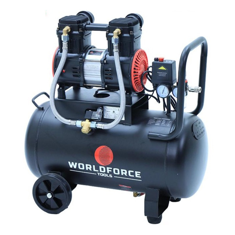 Worldforce 11671 Sessiz Yağsız Hava Kompresörü 50L Çift Piston 8 Bar