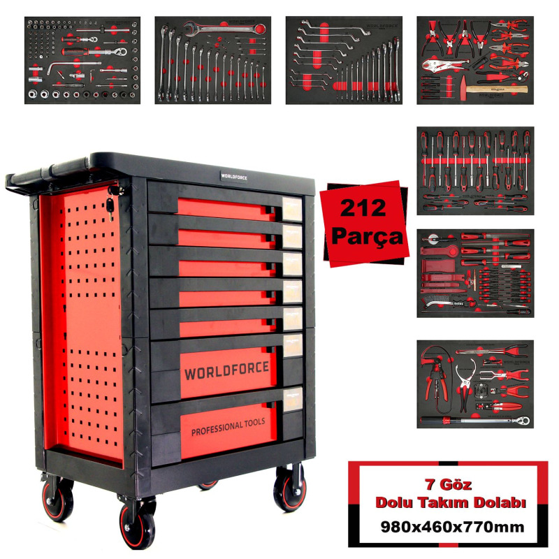 Worldforce 11492-212 Dolu Takım Arabası 212 Parça (7 Çekmeceli)